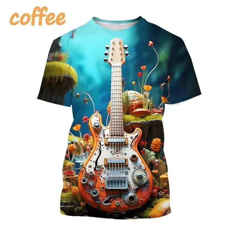 

New Musical Instrument Guitar Art 3D Printed T-shirt Men Women Clothing Round Neck Short-sleeved Casual Tops Oversized T Shirt