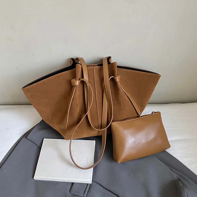 Light Luxury Brand Designer Wing Bag Frosted Suede Tote Bag Solid Color Versatile Large Capacity Women Storage Underarm Bags image 6