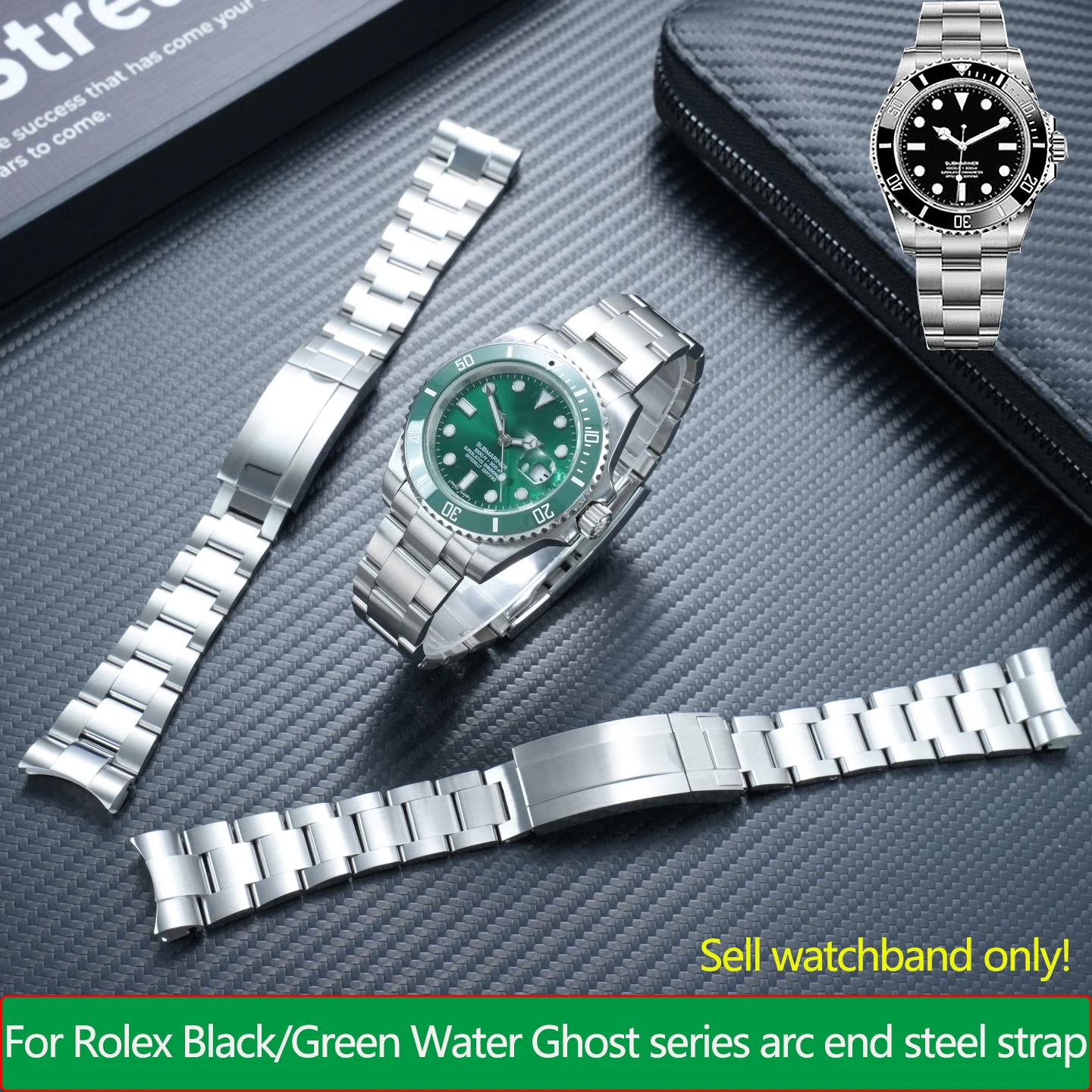 

20 21mm solid arc end stainless steel strap for Rolex Black/Green Water Ghost 126610/116610 series fine tuning buckle bracelet