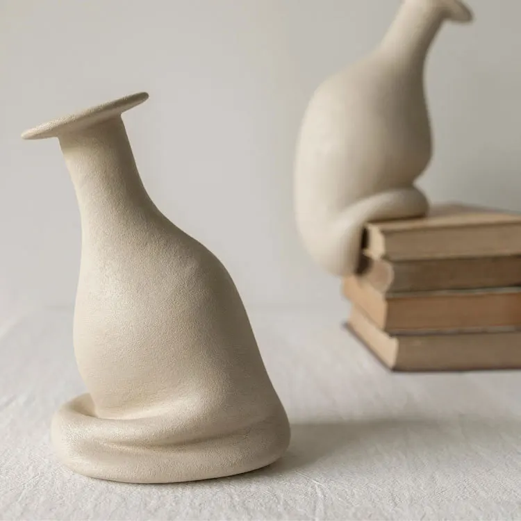 Modern Abstract Irregular Ceramic Vase Wabi‑Sabi Art Decor Ornament For Living Room Show Apartment Hotel Tabletop Decoration