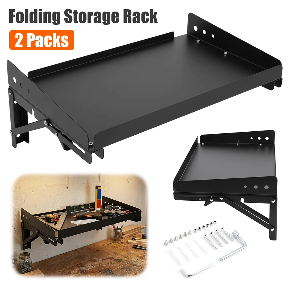 

2Pack Wall Mounted Folding Storage Rack Shelves Heavy Duty Metal Shelf Rack with Lip for Garage Kitchen Laundry Workshop