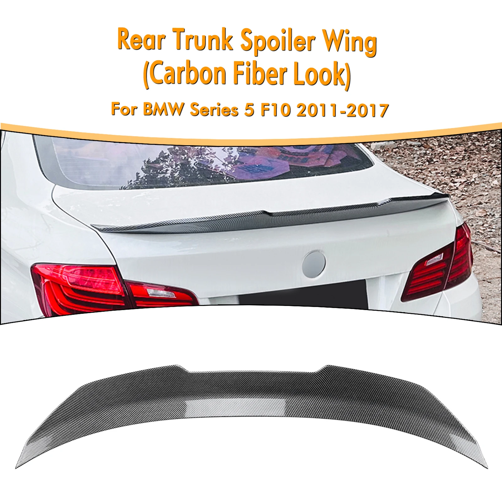 

For BMW 5 Series F10 2011-2017 PSM Style Rear Trunk Lid Spoiler Wing Carbon Fiber Look/Gloss Black Tail Tailgate Splitter Lip