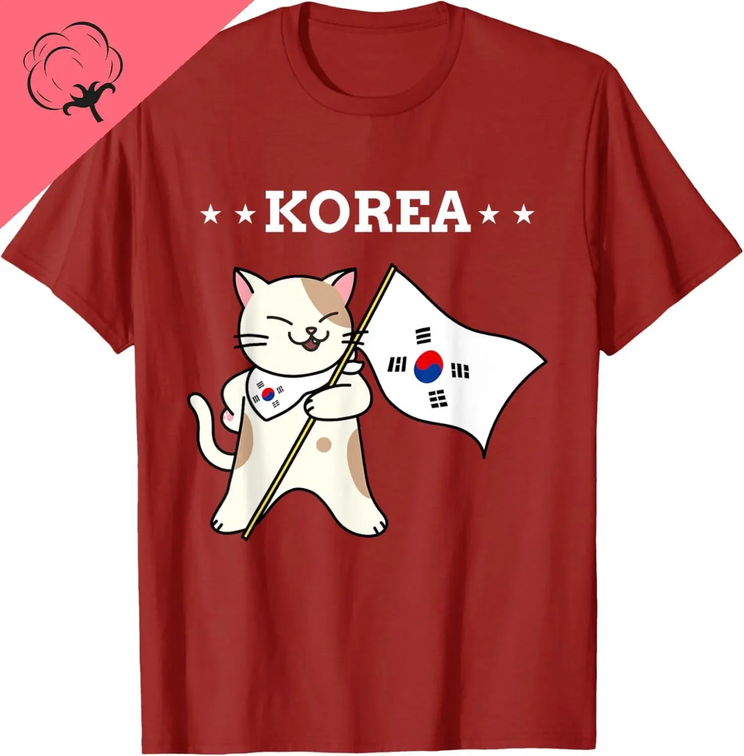 Футболка с графическим рисунком Flag Cat, мужская хлопковая футболка Kawayi Lover из Южной Кореи