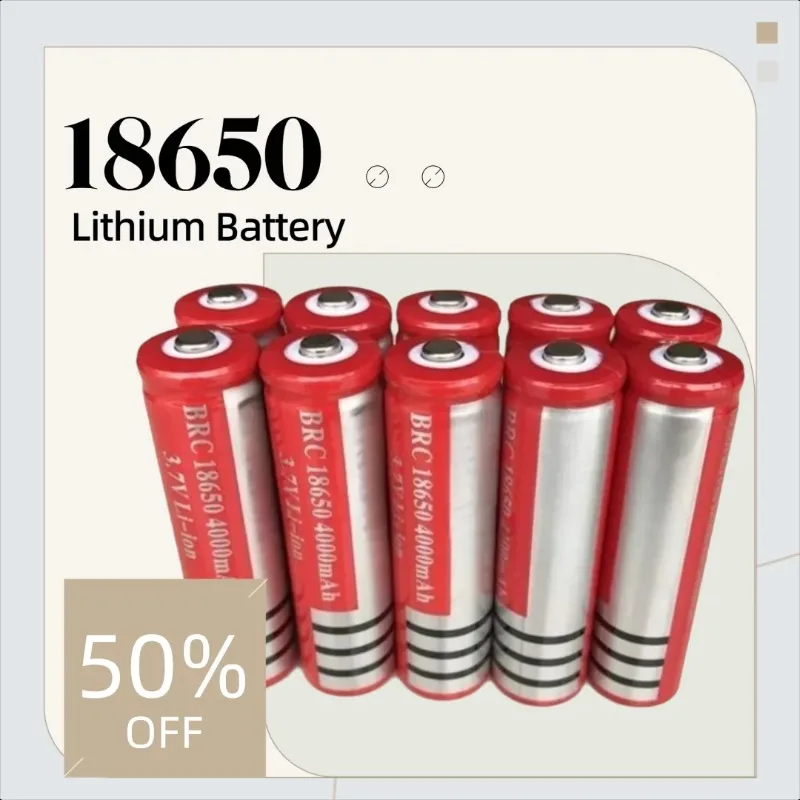 

18650 Lithium Battery 3.7V Pointed Tip & Flat Top 4000mAh Red Lithium Battery for Flashlights
