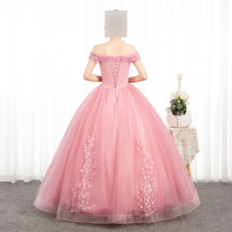 Vestido De baile rosa para mujer, traje De quinceañera con hombros descubiertos, apliques para fiesta De cumpleaños y graduación, Vestido Formal De Noche