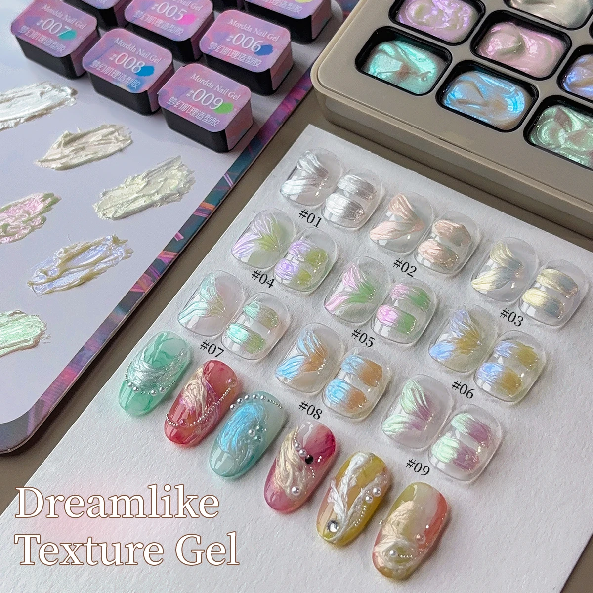 MORDDA – peinture légère satinée à 9 grilles, Gel solide, pigment pour Nail Art, sans lingette, modèles de peinture à l'huile texturée 3D pour manucure, bricolage