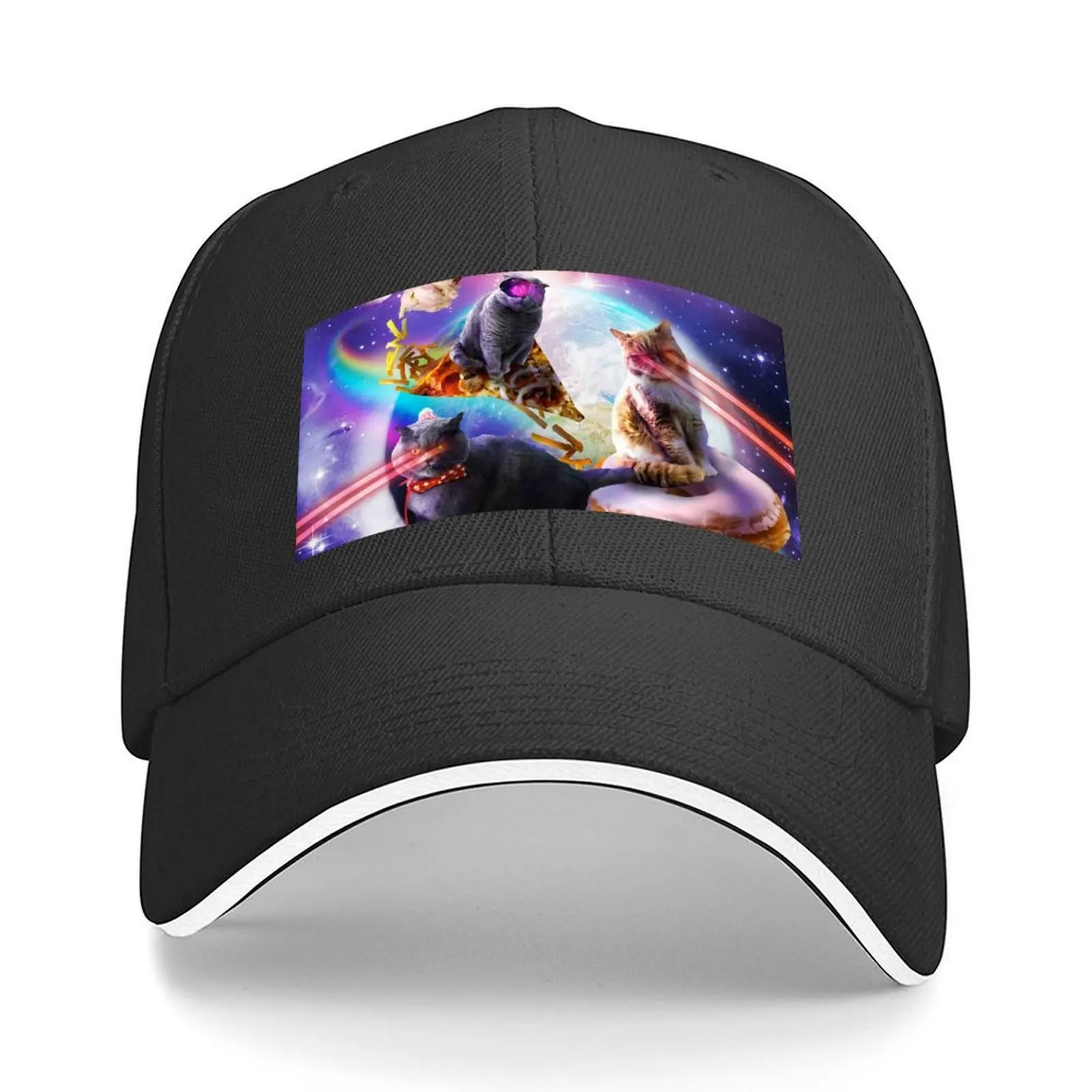 Galaxy Laser Space Cat On Burger Pizza Donut helado gorra de béisbol sombrero para el sol sombrero derby sombrero de gran tamaño gorras de lujo para hombre y mujer
