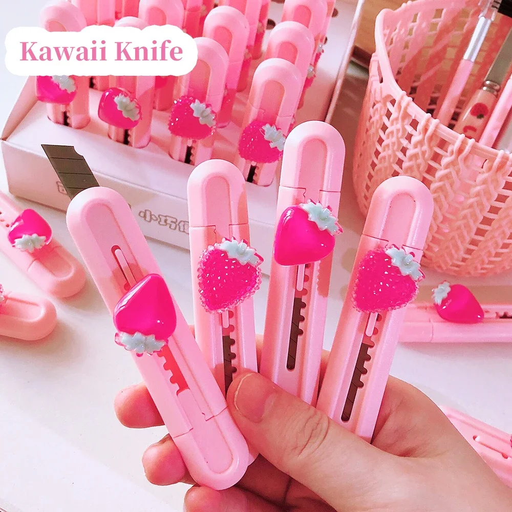 Bonito Mini Faca Utilitária Portátil, Kawaii Morango Em Forma, Ferramentas de Arte, Coração de Donzela, Material de Escritório, Estudante