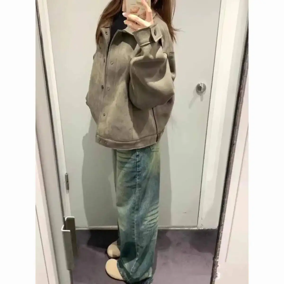 American Retro Large Short Jacket Women's Deer Skin Velvet Autumn Winter New Lazy Loose Plus Size Slimming Outerwear