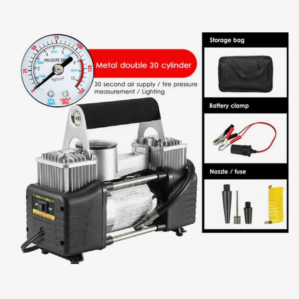 150PSI Dual Cylinder 12V Car Air Compressor Electric Tire Inflator with Pressure Gauge for Car Motorcycle Bicycle Balls Pump