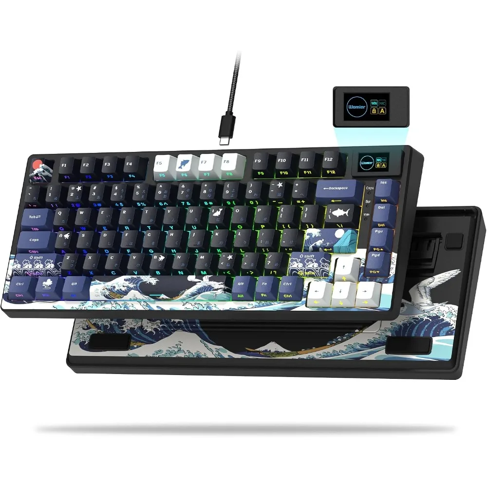 75% Mechanical Gaming Keyboard: Wired Hot Swappable RGB Multimedia Display Creamy Sound Pre-lubed Stabilizers Mac/Win Black