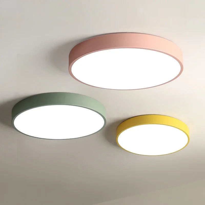 

Nordic Minimalism Round Metal Ceiling Lights Living Room Dimmable LED Lamp Bedroom Colorful Lamps Fixtures