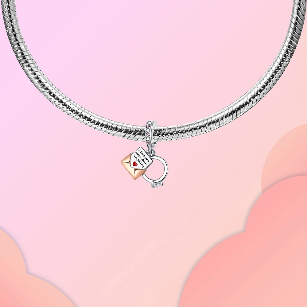 925 Sterling Silver Confession letter wedding ring Pendant Charm Fit Original  Charms Bracelets Women DIY Jewelry Gift