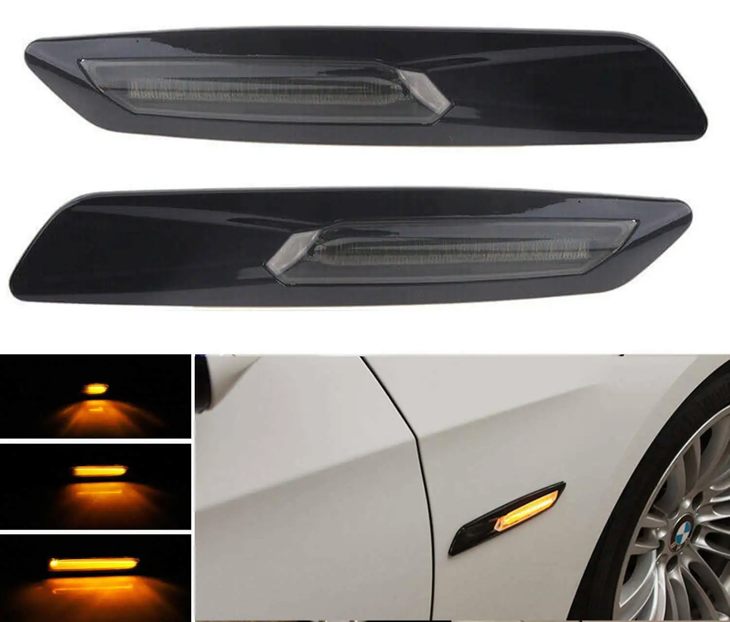 Pair LED Dynamic Smoked Amber LED Side Marker Light For E46 E36 E90 E91 E60 E61 E81 For BMW E87 E88 E92 E93 X1 X3 E83 X5