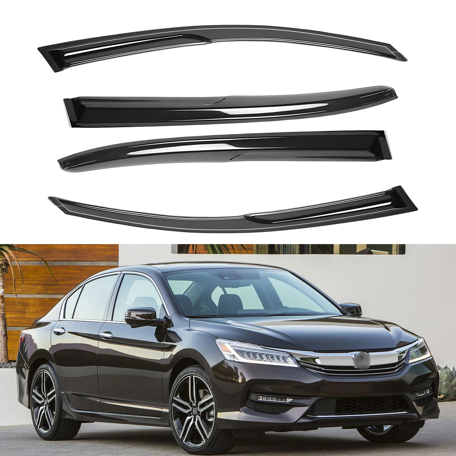 

For Honda Accord 4-Door Sedan 2013-2017 Tinted External Rain Guards Wind Deflectors 4pcs Set with Drain Channels 1.5MM thickness
