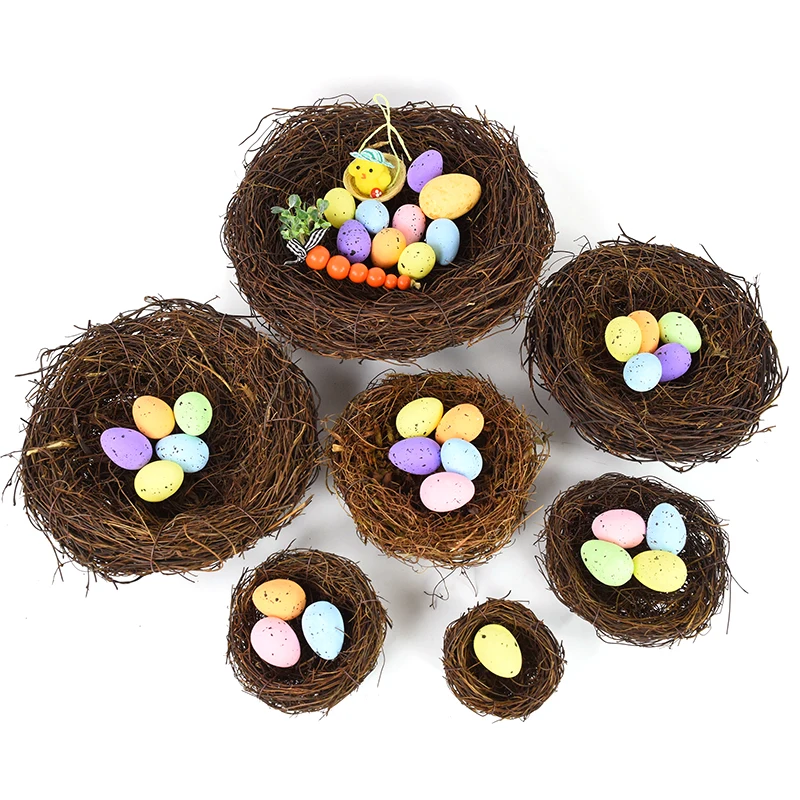 

8/10/12/15/18/20/25cm Round Rattan Bird Nest Easter Handmade DIY Craft Vine Simulation Bird Nest Egg Decor Props Home Bird House