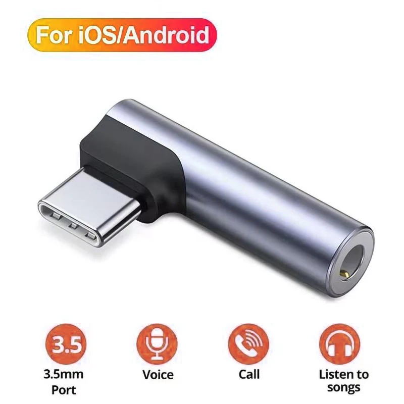 USB-C to 3.5mm Right Angle Adapter, Aux Audio Converter - Compatible For iPhone 16 15 For Samsung for Xiaomi for Huawei