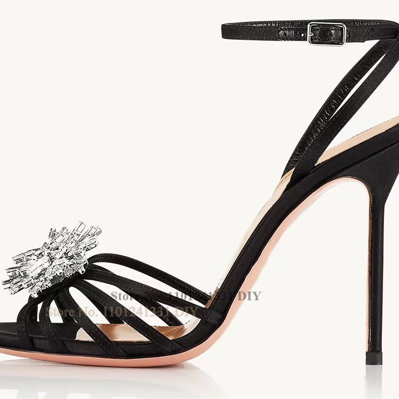 

Stardust Crytsal Hollow Out Straps Open Toe Thin High Heel Sandals Women Heeled Party Shoes