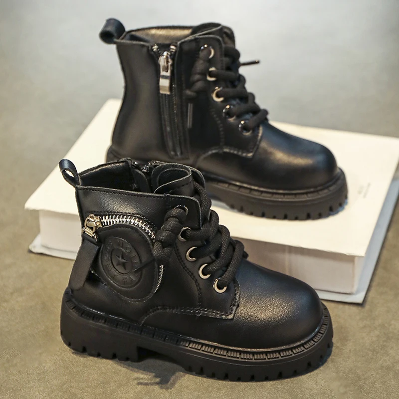 Boys handsome high top children's shoes work boots 2024 new fashion British style retro girls western style Martin boots