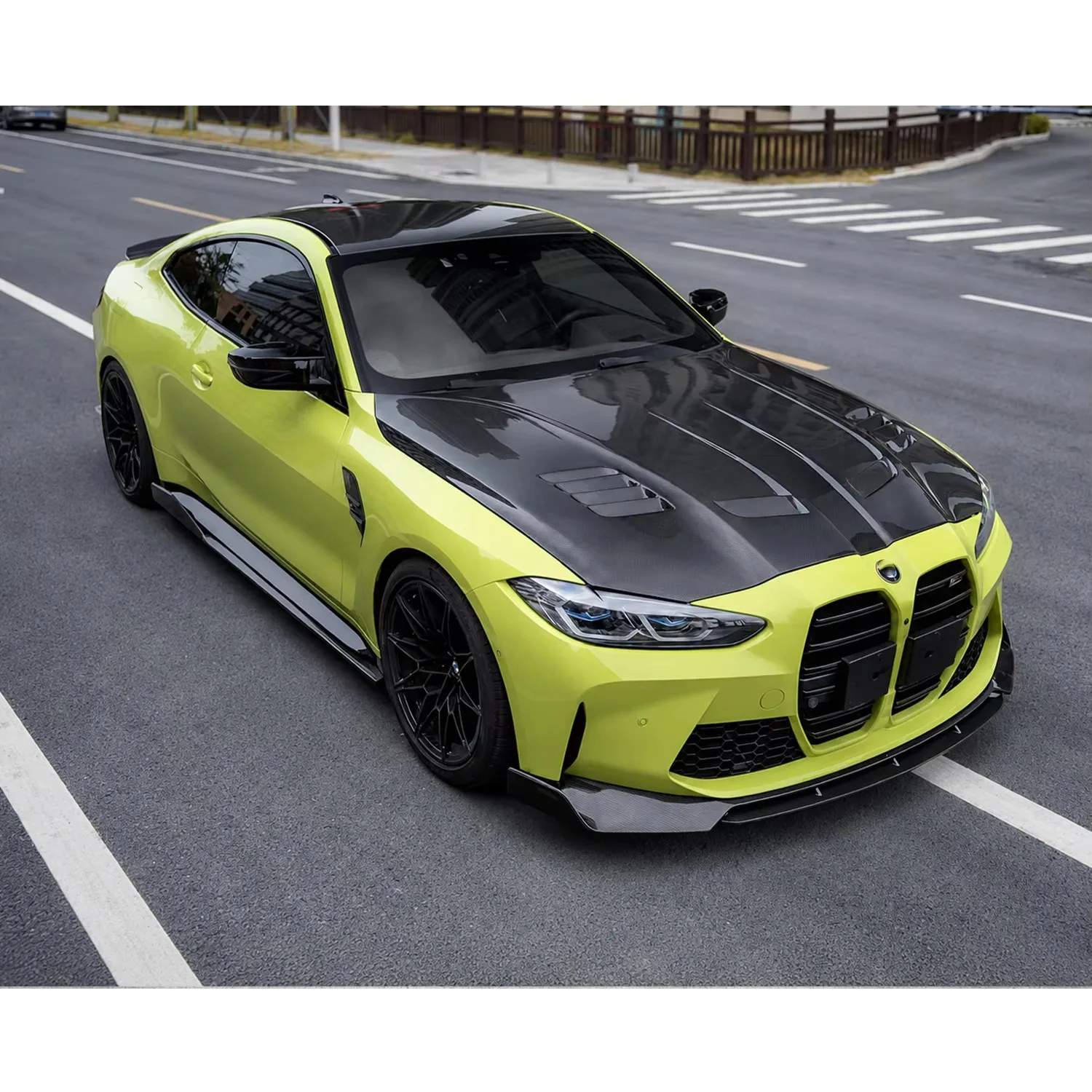 JT New for G82 M4 C Style Carbon Fiber Hood Bonnet Fender Side Vent Conversion Kit with Screws Black