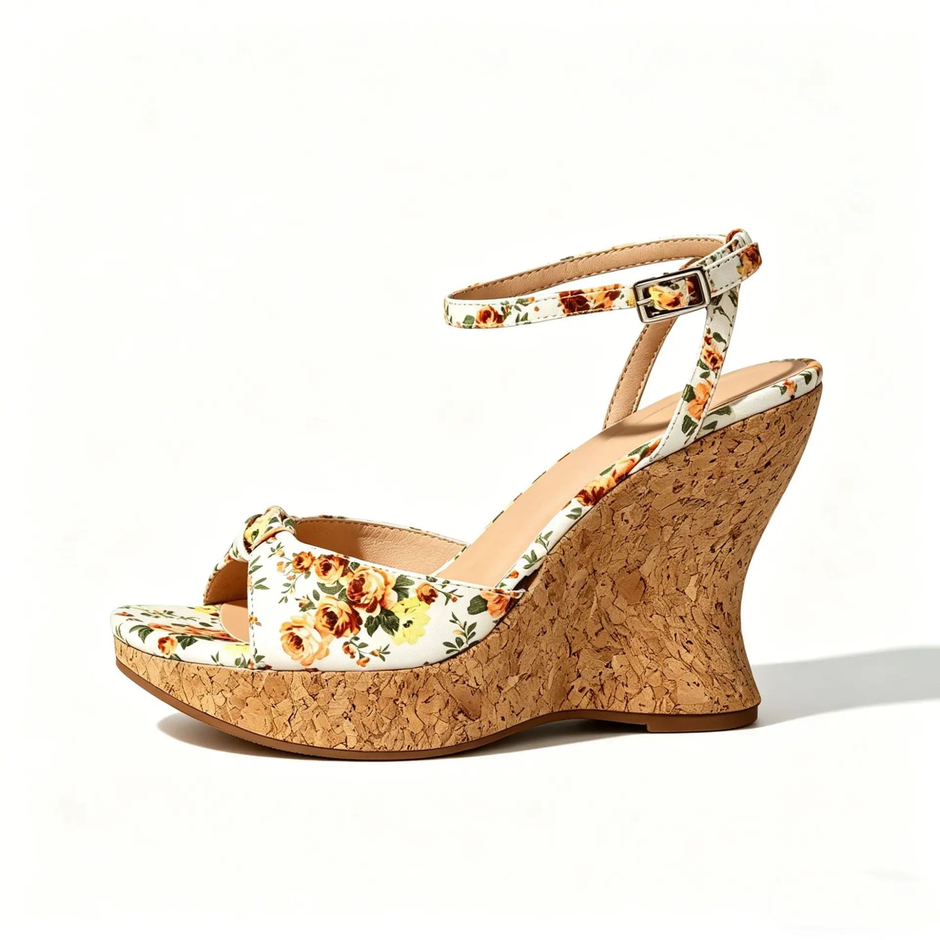 style new waterproof table high heels wedge heel satin bow floral fish mouth one-word buckle with pink sandals