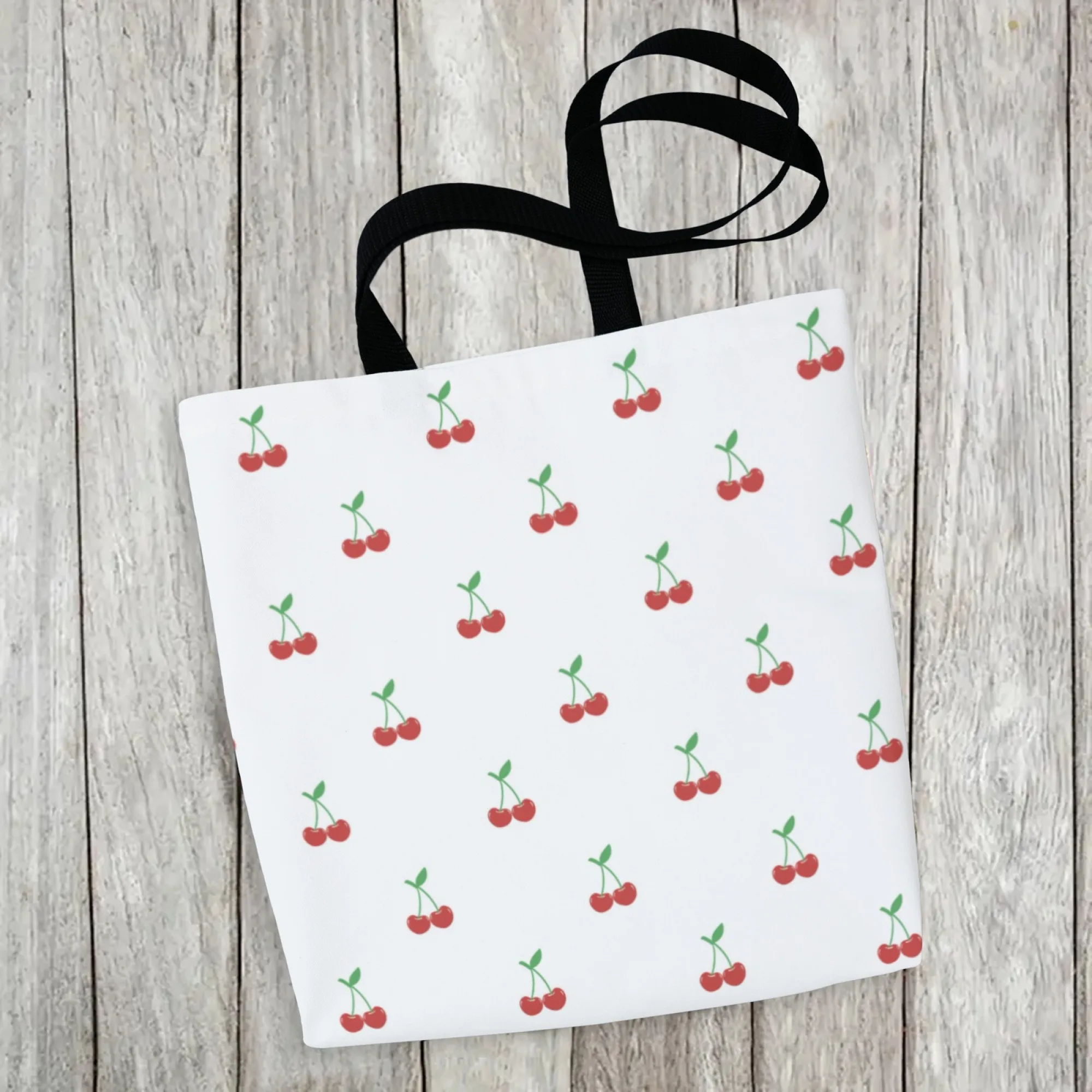 حقيبة يد قماشية كورية من Sweet Fruit Trend للنساء حقيبة يد عصرية قابلة لإعادة الاستخدام بطباعة الكرز الأبيض مثالية للتنقل اليومي كاواي #4