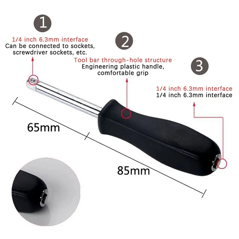 Kunci Soket Persegi Betina 150 MM 6.3MM 1/4-Inch Untuk Kunci Ratchet Kecil, Batang Geser, Konektor AD