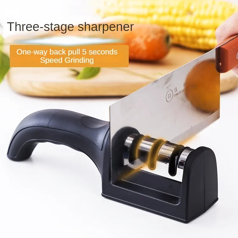 Handheld Camping Multifunction Edc Three Stages Knives Sharpener Fast Kitchen Knife Sharpener Handle Knife Sharpening Stone With