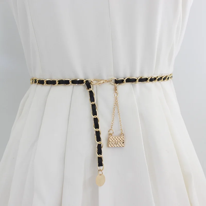 Women Dress Decoration Punk Alloy Belt Long Tassel Adjustable Hook Metal PU Chain Buckle Belt Accessories