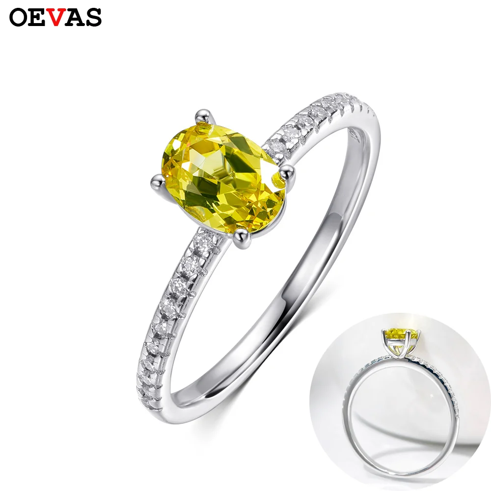 

OEVAS 1ct 5x7mm Oval Lab Grown Canary Yellow Sapphire Ring For Women 100% S925 Sterling Silver inlay Moissanite Fine Jewelry