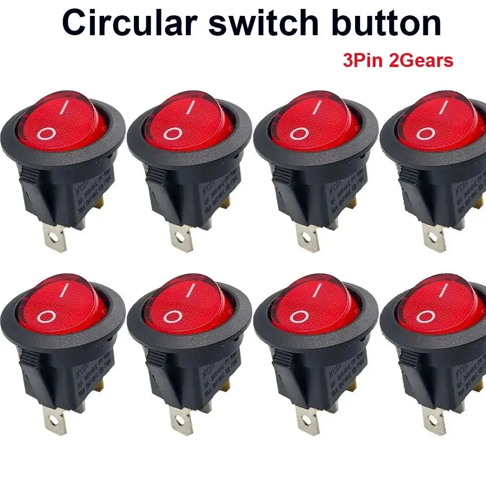 10 SZT. Okrągły przycisk przełącznika 3-pinowy 2-pozycyjny czerwono-czarny przełącznik KCD1-105 mały wyłącznik zasilania 20MM 15MM — zdjęcie 2