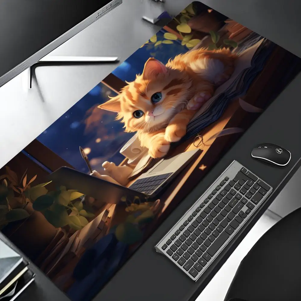 Black Cat Mouse Pad diy printing Gaming Locking Edge Big Computer Gamer Large Rubber Art Mousepad Laptop Desk Mat