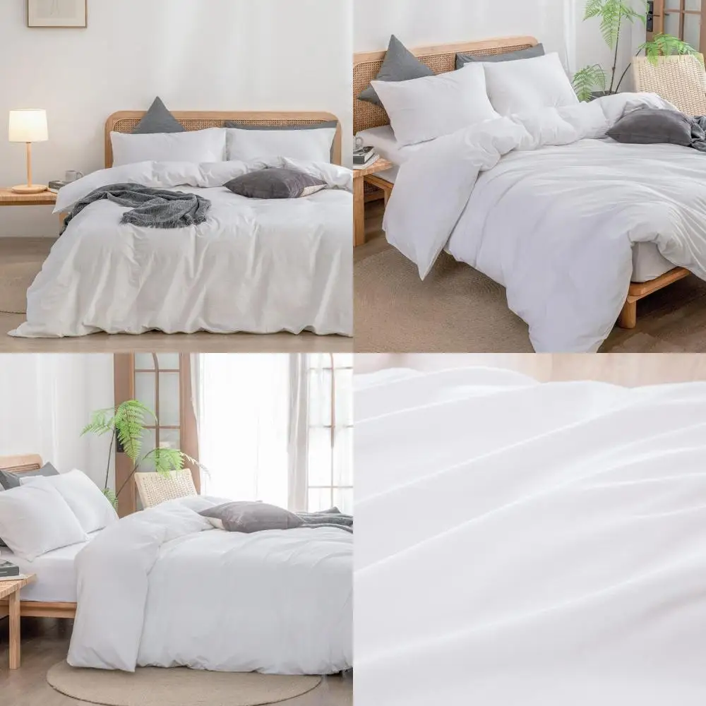 

Super Soft 100% Cotton Linen Feel Duvet Cover Set - Comfortable Lightweight 3-Piece Bedding in Solid Color for Chic Home Decor