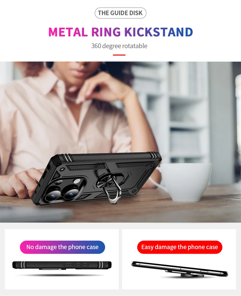 Wstrząsoodporne etui pancerne dla Xiaomi Redmi Note 13 Pro 5G 4G Magnet Metal Ring Holder Back Cover Redmy Note 13 Pro+ Plus Note13pro 5G