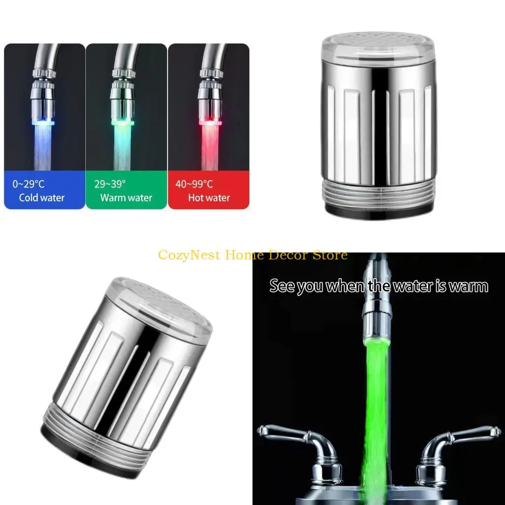

92MF LED Temperature Sensitive Faucet Extender Kitchen Faucet Spouts Bathroom Glow Water Saving Aerator Easy to Install