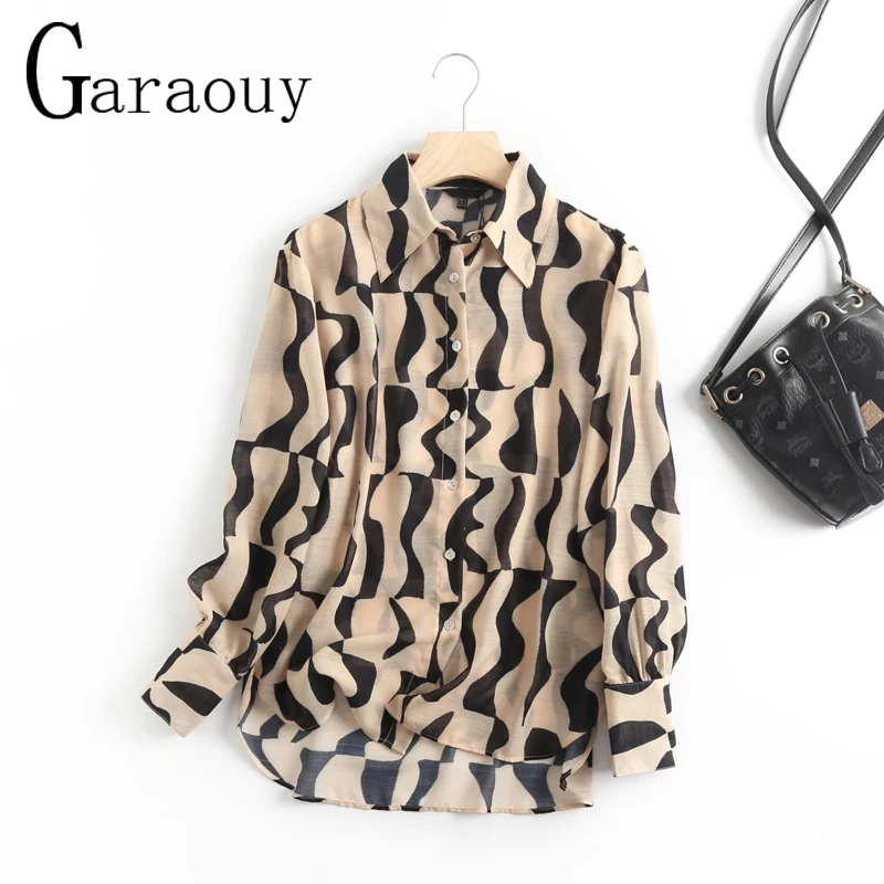 Garaouy 2022 Spring Autumn Women Retro Print Blouse Long Sleeve Chic Female Office Lady Elegant Loose Shirt Blusas Mujer De Moda