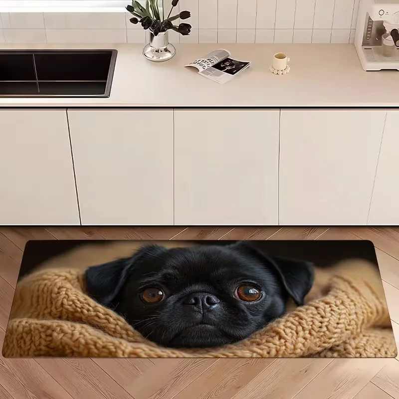 Commercial Wrap Printing - Cute Black Pug Dog Runner Rug