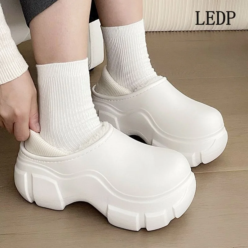 LEDP Brand 8cm Thick Sole Increase Female Winter Outside Wear Wool Thickened Warm Waterproof Indoor Household Cotton Shoes