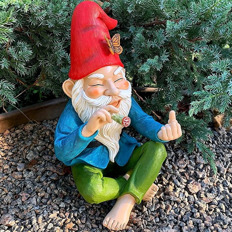 Funny Garden Gnome Resin Ornament Middle Finger Dwarf Statue Outdoor Yard Lawn Decor Creative Goblin Crafts Outdoor Garden Decor