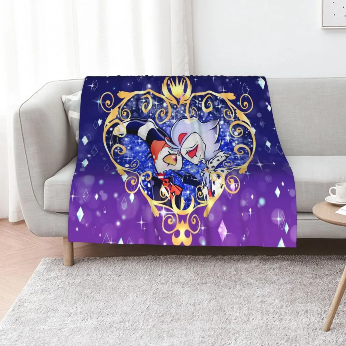 Helluva Boss Stolas and Blitzo Heart Frame Throw Blanket Camping Polar Plaid For Decorative Sofa Picnic bed plaid Blankets