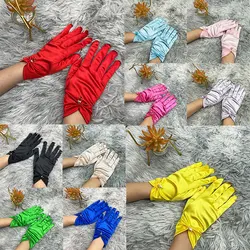 Guantes de satén elásticos multicolores para niños, vestido de fiesta de cumpleaños, guantes de boda para niñas, guantes de dedo con lazo de perlas