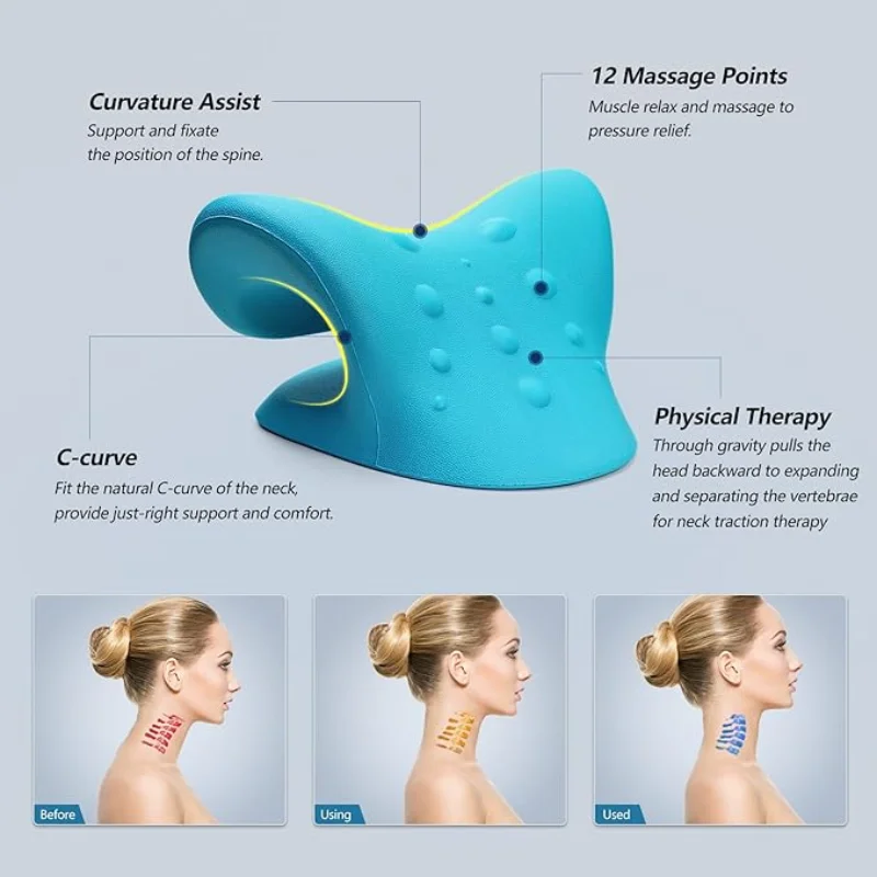 Neck Shoulder Stretcher Relaxer Cervical Chiropractic Traction Device Massage Pillow for Pain Relief Cervical Spine Alignment