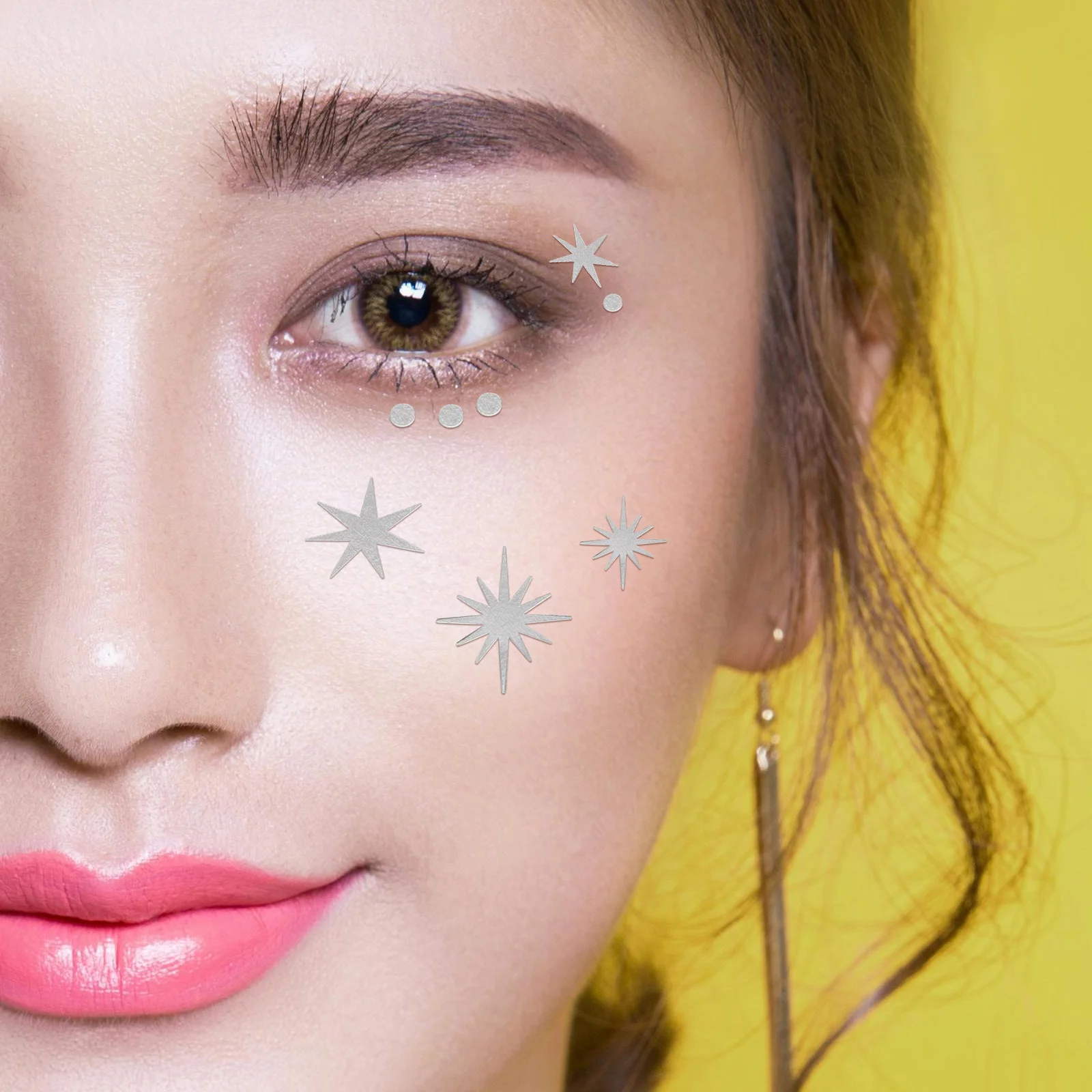 

4pcs Realistic Silver Glitter Freckle Face Stickers Waterproof Temporary Makeup For Music Festival Trendy European Style