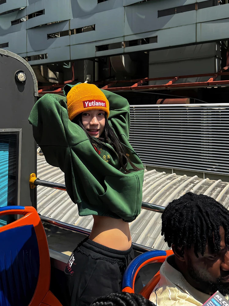 Retro Amerikaans ontwerp Letterborduurwerk Print Hoodie Dames Lente Herfst Los Veelzijdig High Street Couple's Jaet