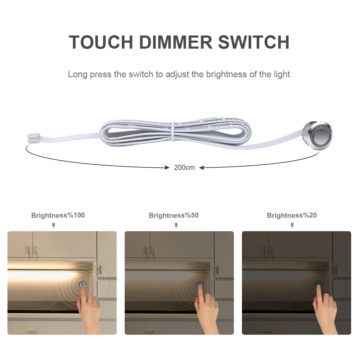 12V Touch Dimmable Swtich ควบคุม LED Light Bar สีขาว/อบอุ่นสีขาว 30 ซม./40 ซม./50 ซม.Led Night โคมไฟสําหรับห้องครัวตู้เสื้อผ้า,1/2/4/6pc