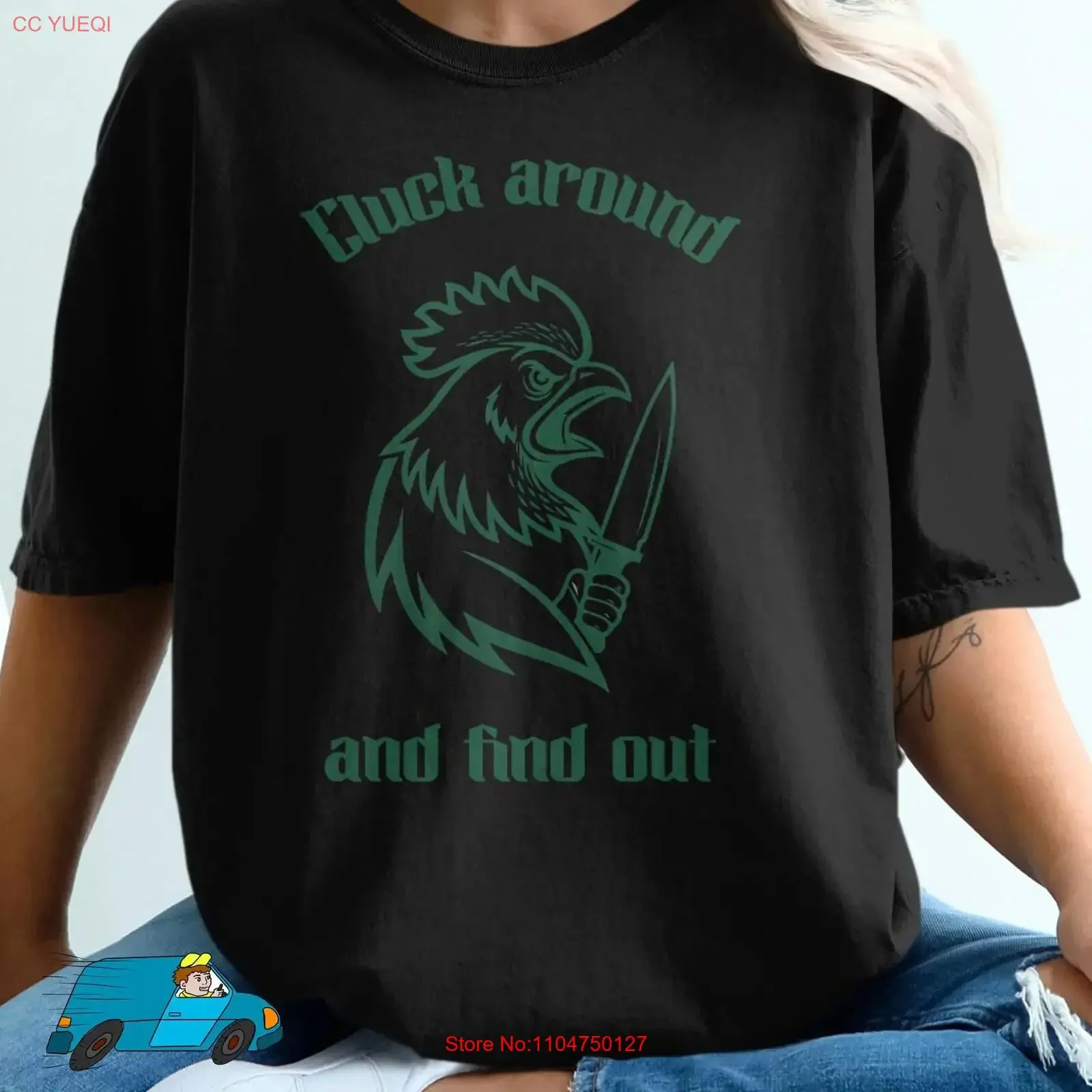 Cluck Around and Find OuT T Shirt Funny Chicken with Knife Sarcastic Farm Animal Humor Edgy Poultry Meme vintage Washed