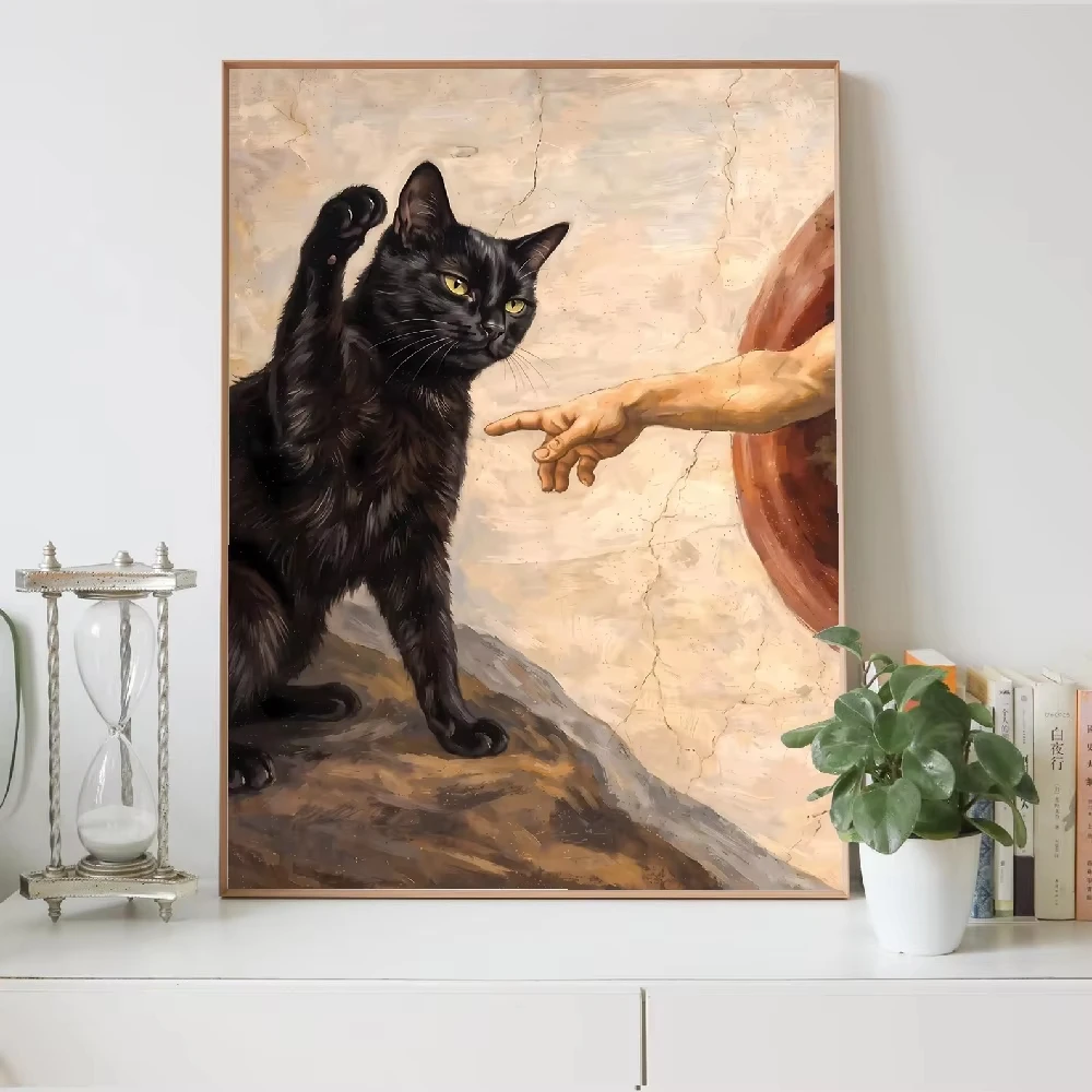 God Hand Katzen- und Hunde-Scherz-Canvas-Gemälde Katze leckt Fingerabdrücke Lustiges Tier-Wandbild Poster Bild Dekoration Wandgemälde Cuadros – Detail 6