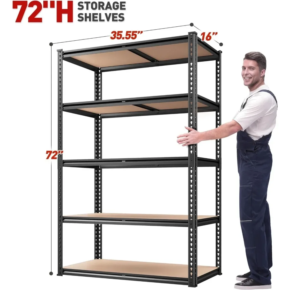 Prateleiras de armazenamento de 2020LBS, 72 "H, prateleiras de garagem, resistentes, 5 camadas, 72" H x 35,55" L x 16 "D, unidade de prateleira de metal ajustável para garagem