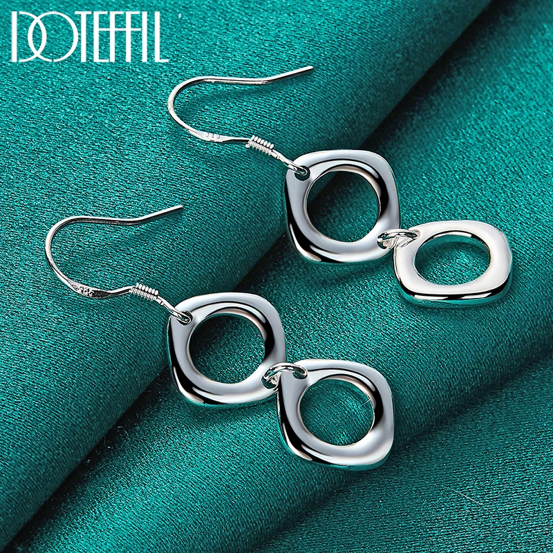 

DOTEFFIL 925 Sterling Silver Square Round Geometry Drop Earrings For Woman Wedding Engagement Fashion Party Charm Jewelry