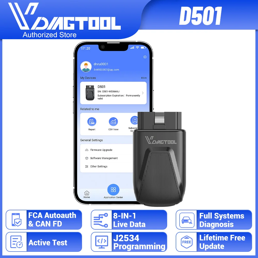 VDIAGTOOL D501 Full System Automotive Diagnostic Tool Bi-directional OBD2 Scanner J2534 28+ Reset FCA CANFD Lifetime Free Update